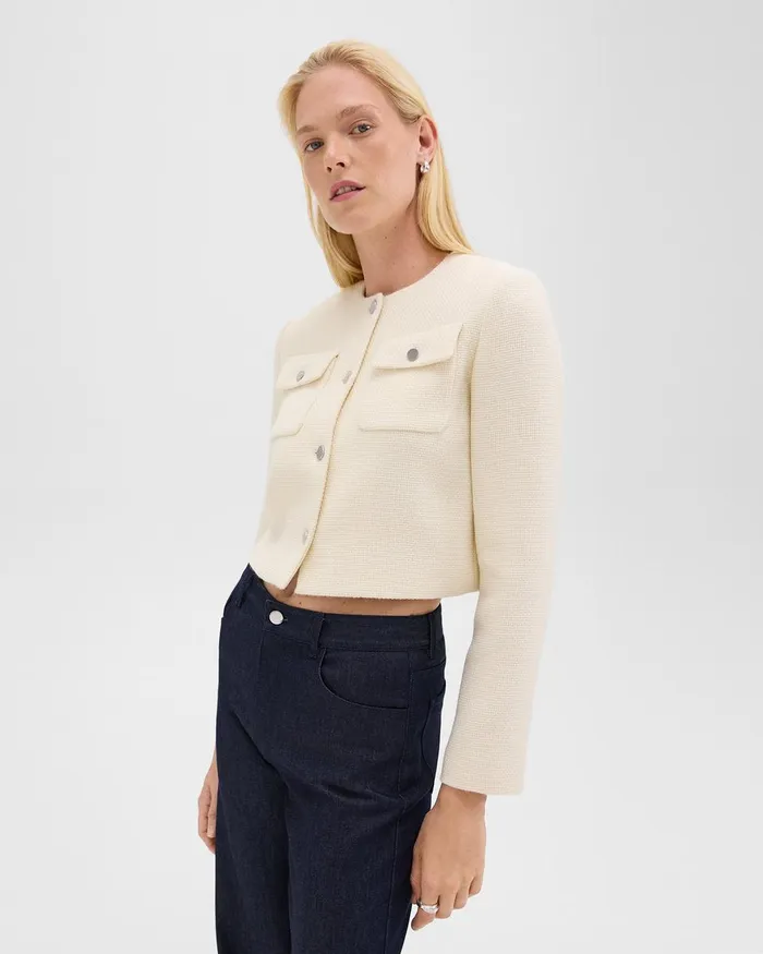 Women Blazers Jackets Theory Cardigan Jacket In Tweed Ivory