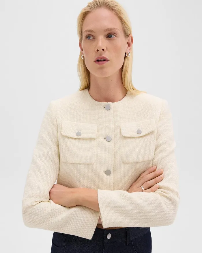 Women Blazers Jackets Theory Cardigan Jacket In Tweed Ivory