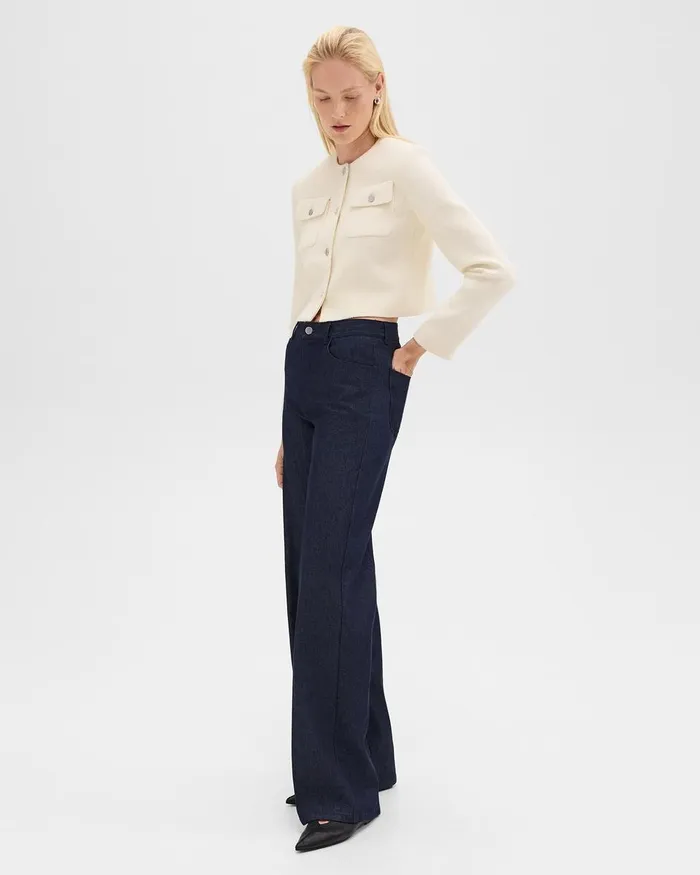 Women Blazers Jackets Theory Cardigan Jacket In Tweed Ivory