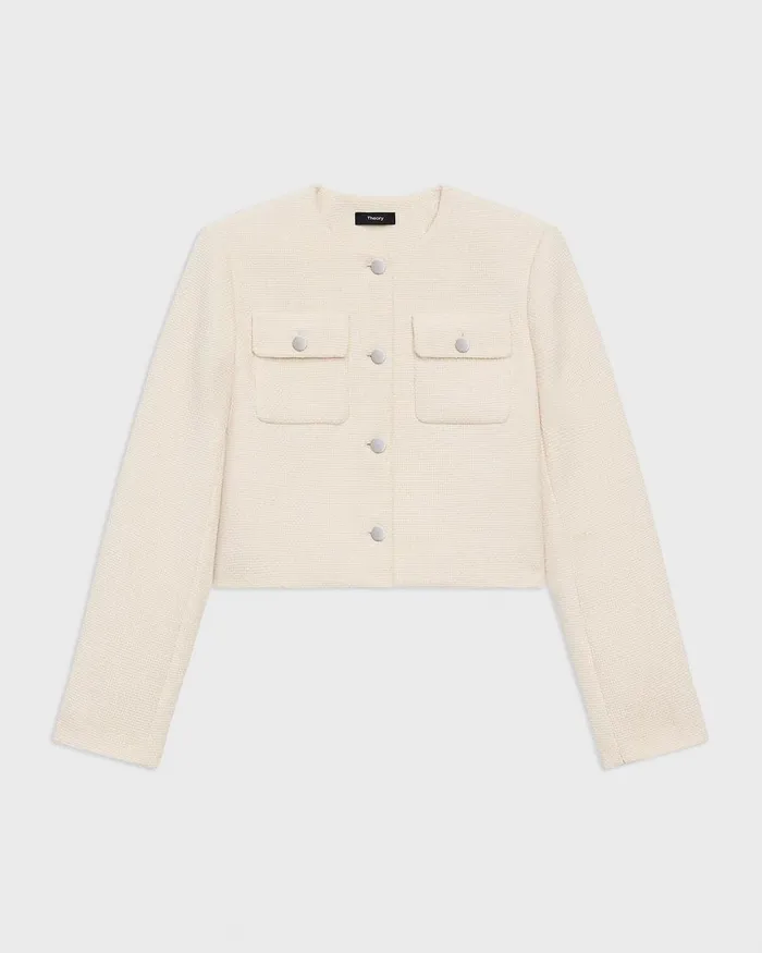 Women Blazers Jackets Theory Cardigan Jacket In Tweed Ivory