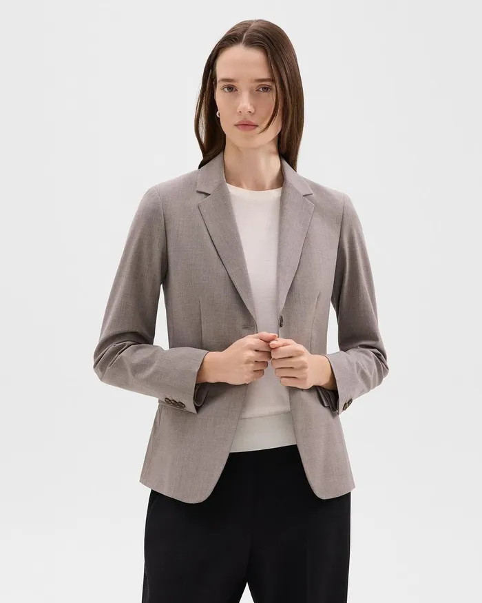 Women Blazers Jackets Theory Carissa Blazer In Good Wool Cinder Melange