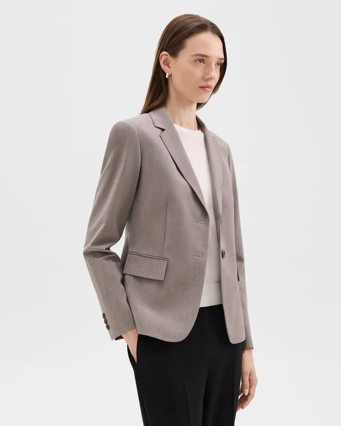 Women Blazers Jackets Theory Carissa Blazer In Good Wool Cinder Melange