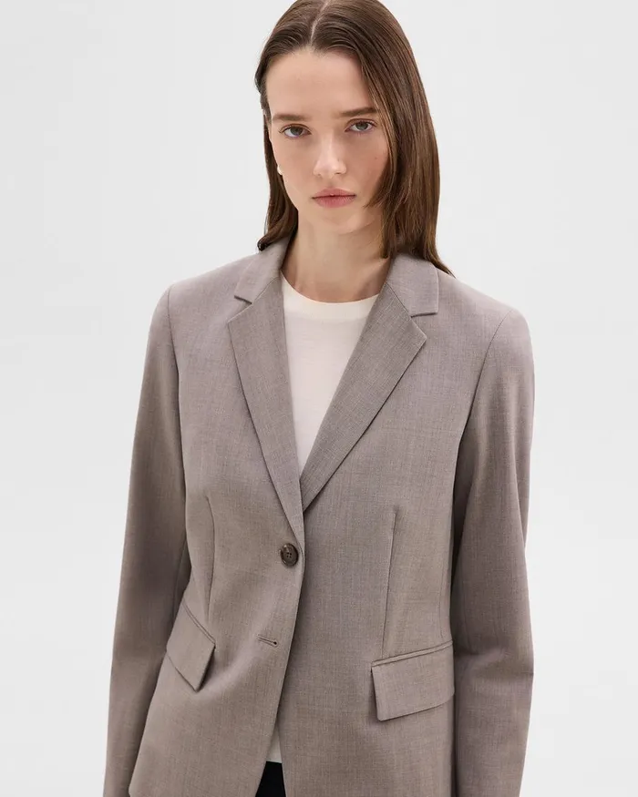 Women Blazers Jackets Theory Carissa Blazer In Good Wool Cinder Melange