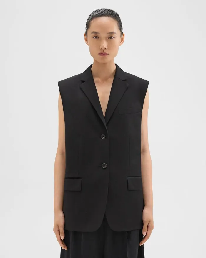Women Blazers Jackets Theory Oversized Vest In Cotton Black