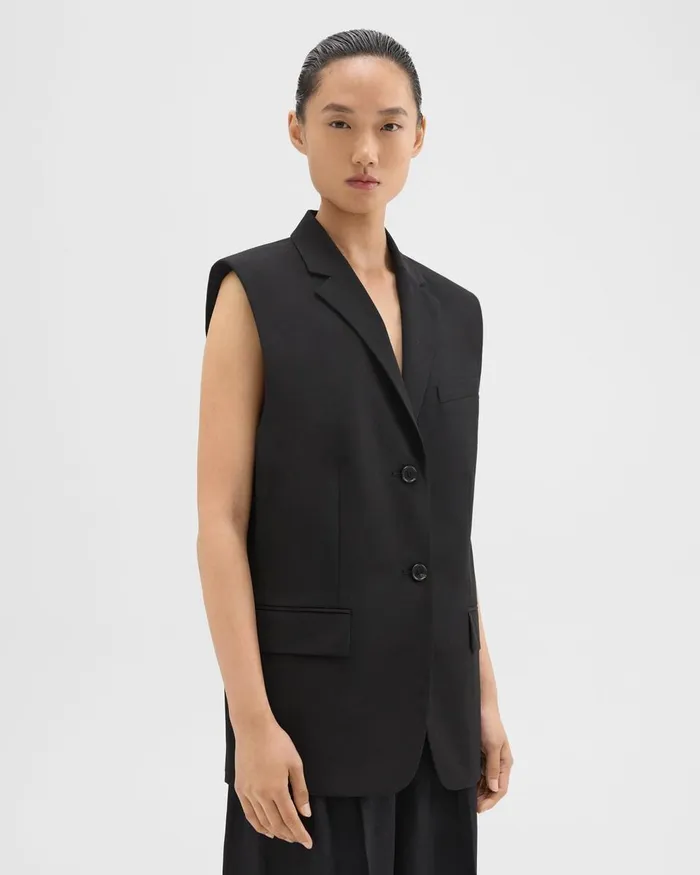 Women Blazers Jackets Theory Oversized Vest In Cotton Black