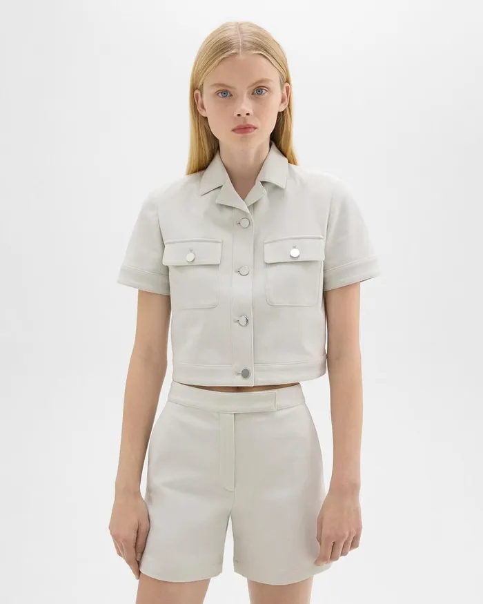 Women Blazers Jackets Theory ShortSleeve Military Shirt In Neoteric Twill Limestone