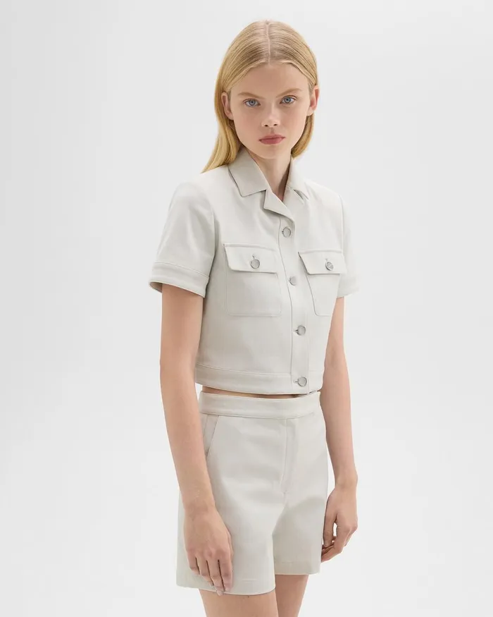 Women Blazers Jackets Theory ShortSleeve Military Shirt In Neoteric Twill Limestone