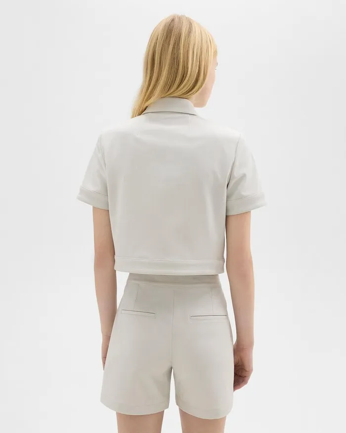Women Blazers Jackets Theory ShortSleeve Military Shirt In Neoteric Twill Limestone