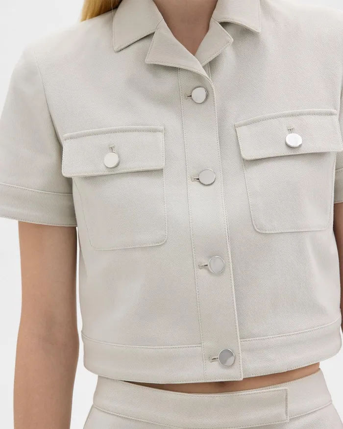 Women Blazers Jackets Theory ShortSleeve Military Shirt In Neoteric Twill Limestone