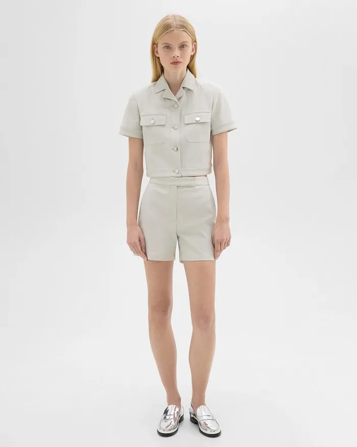 Women Blazers Jackets Theory ShortSleeve Military Shirt In Neoteric Twill Limestone