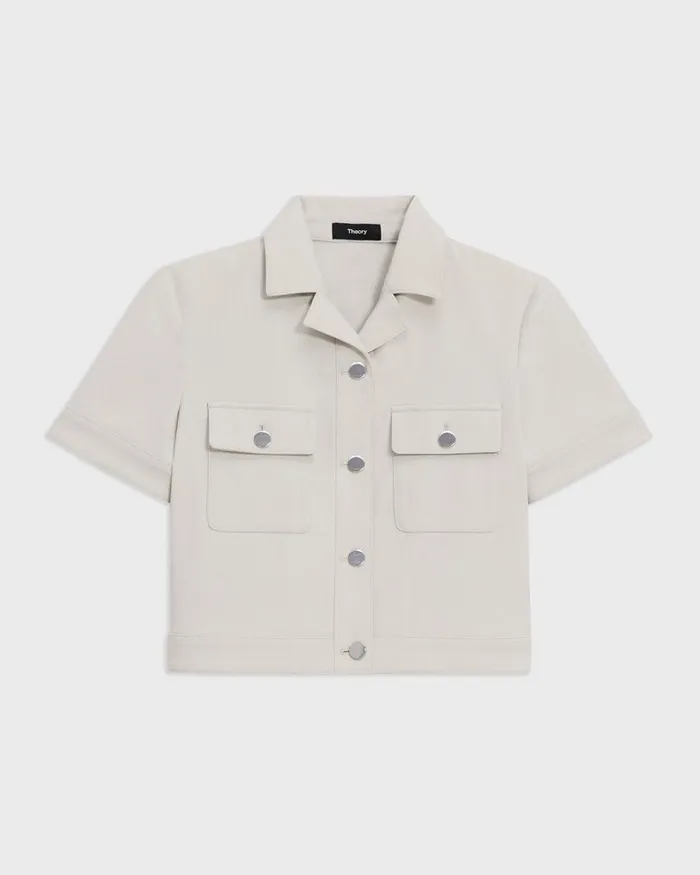 Women Blazers Jackets Theory ShortSleeve Military Shirt In Neoteric Twill Limestone