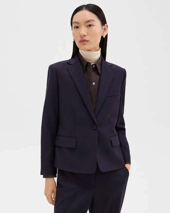 Women Blazers Jackets Theory SingleButton Blazer In Sleek Flannel Navy