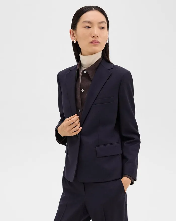 Women Blazers Jackets Theory SingleButton Blazer In Sleek Flannel Navy