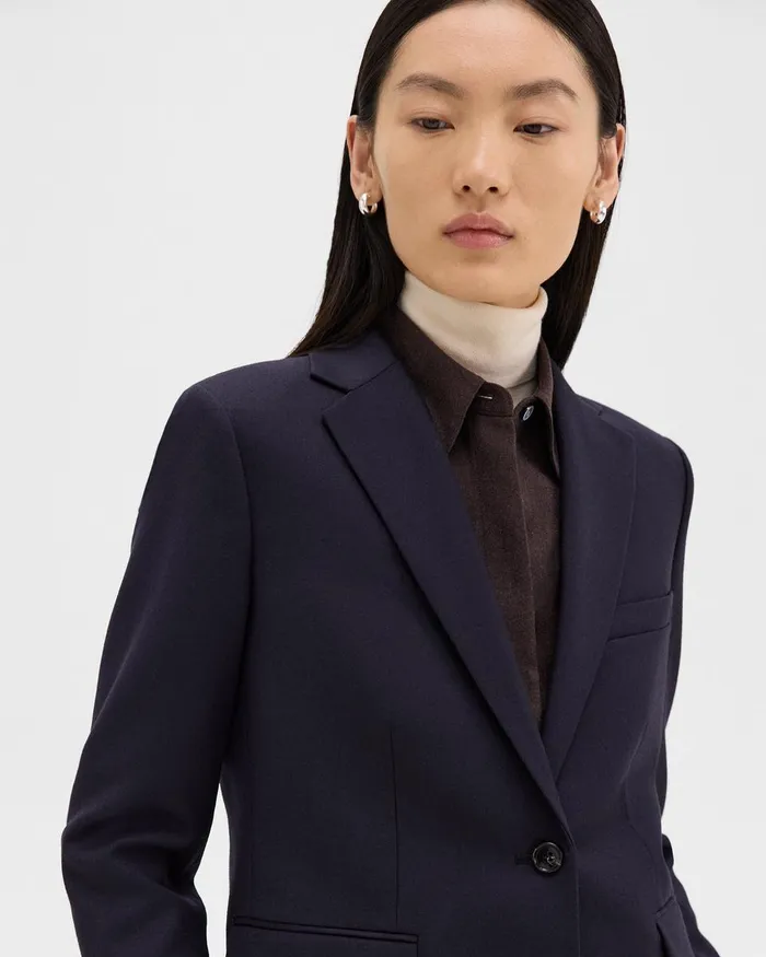 Women Blazers Jackets Theory SingleButton Blazer In Sleek Flannel Navy