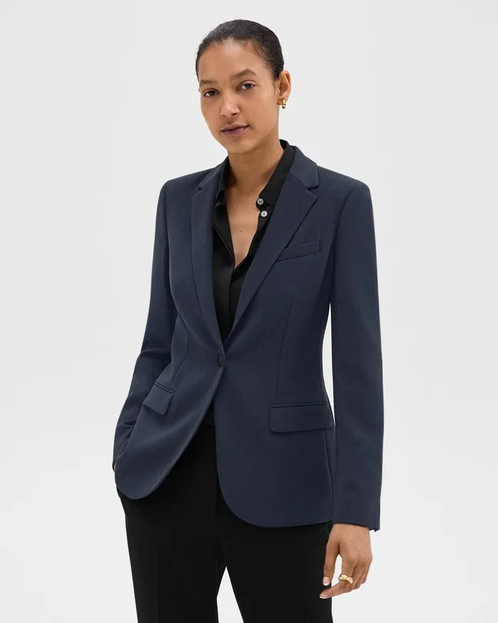 Women Blazers Jackets Theory Staple Blazer In Admiral Crepe Nocturne Navy