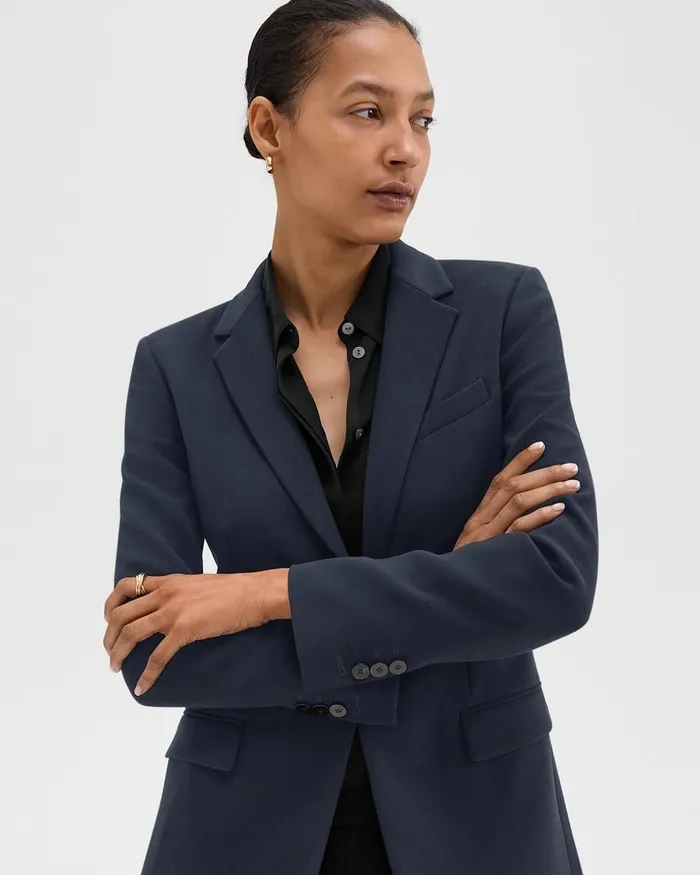 Women Blazers Jackets Theory Staple Blazer In Admiral Crepe Nocturne Navy