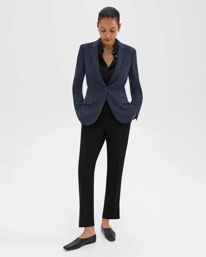Women Blazers Jackets Theory Staple Blazer In Admiral Crepe Nocturne Navy