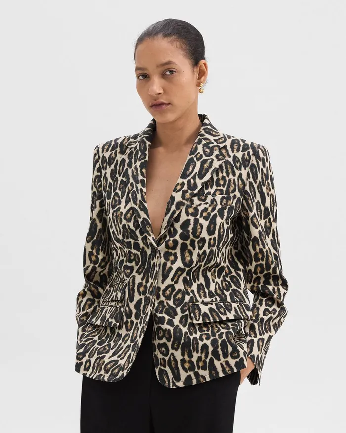 Women Blazers Jackets Theory Tailored Blazer In Stretch Leopard Wool Beige Multi