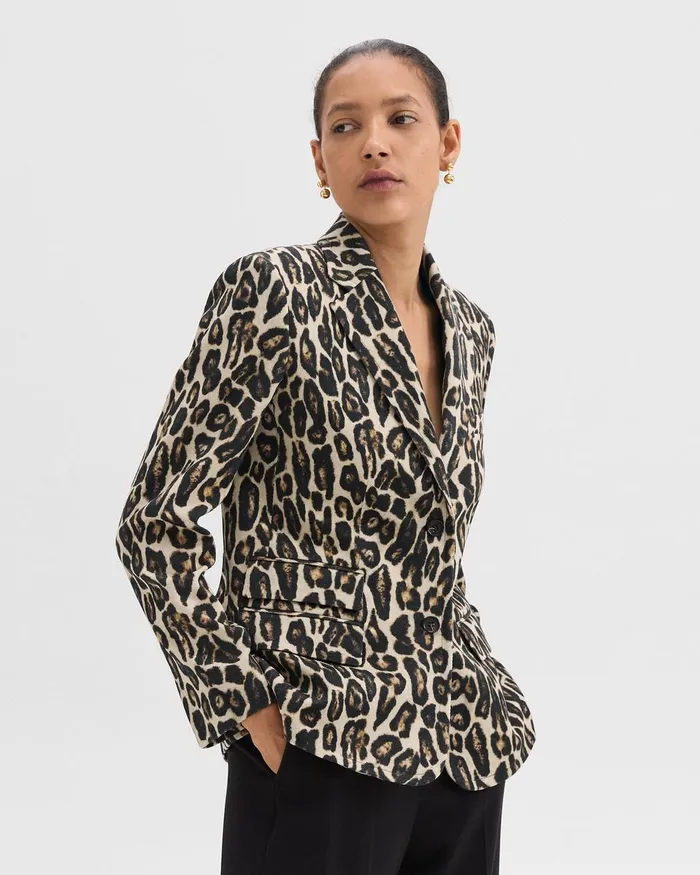 Women Blazers Jackets Theory Tailored Blazer In Stretch Leopard Wool Beige Multi