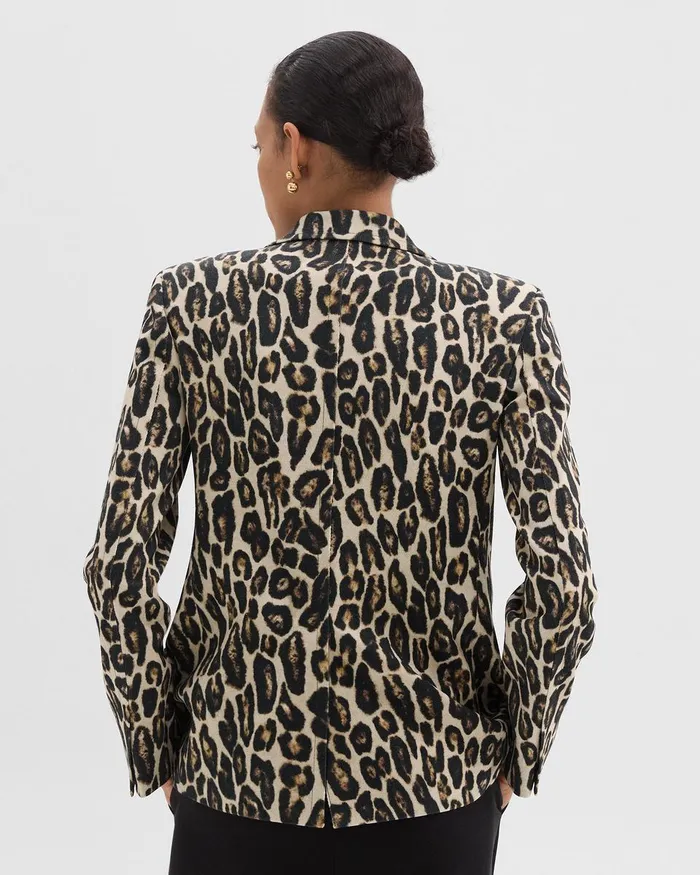 Women Blazers Jackets Theory Tailored Blazer In Stretch Leopard Wool Beige Multi