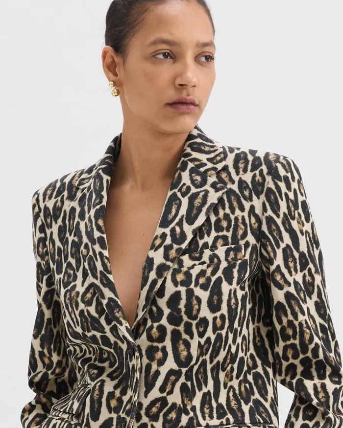Women Blazers Jackets Theory Tailored Blazer In Stretch Leopard Wool Beige Multi