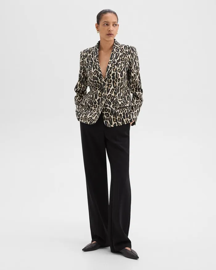 Women Blazers Jackets Theory Tailored Blazer In Stretch Leopard Wool Beige Multi