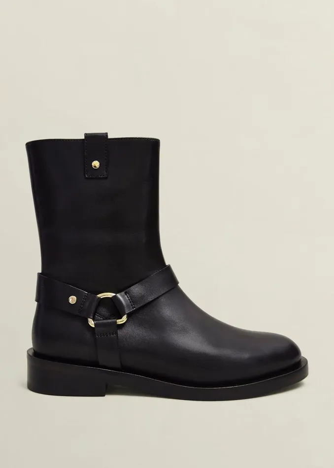 Women Boots Hobbs Effie Leather Biker Boots Black