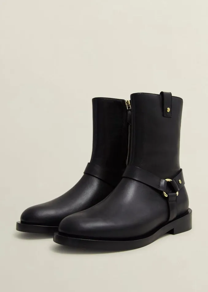 Women Boots Hobbs Effie Leather Biker Boots Black