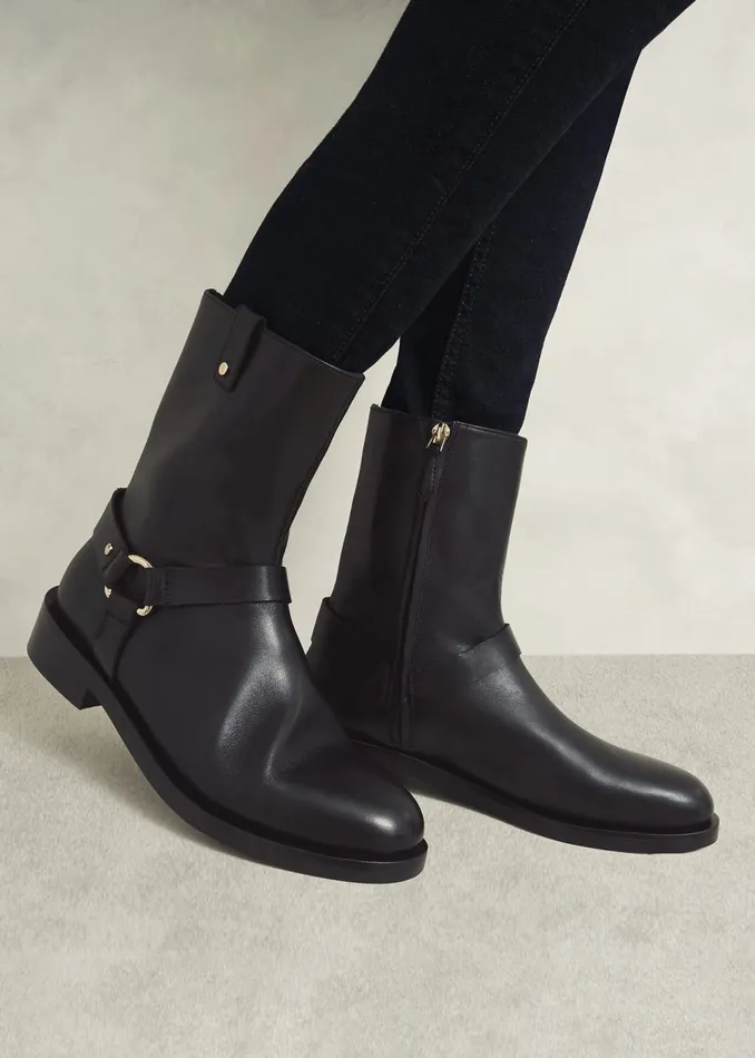Women Boots Hobbs Effie Leather Biker Boots Black