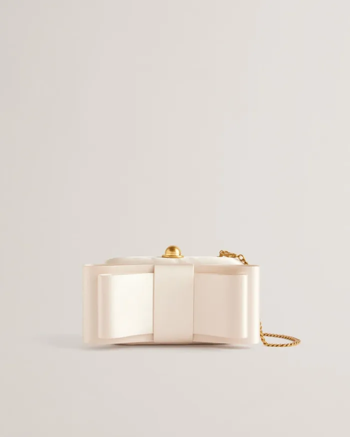 Women BOWELAA 8211 Oversize Bow Satin Clutch Bag Ivory Ted Baker Crossbody Bags