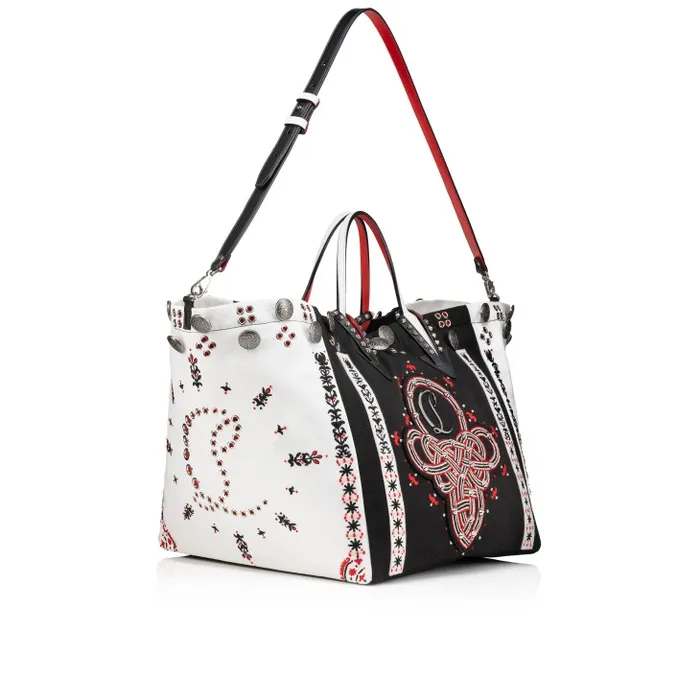Women Breizcaba Large Tote Bag 8211 Fabric Calf Leather And Pontivity Embroidery 8211 Black Christian Louboutin Top Handles