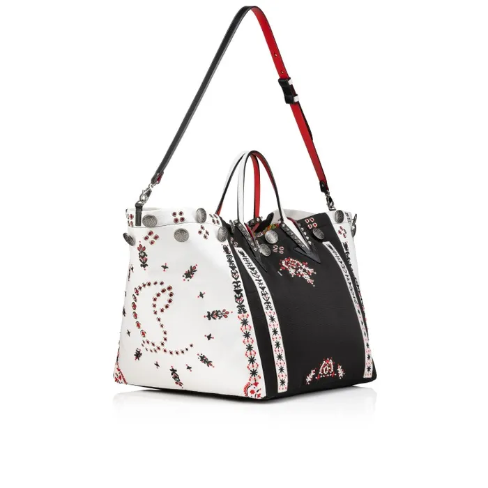 Women Breizcaba Large Tote Bag 8211 Fabric Calf Leather And Pontivity Embroidery 8211 Black Christian Louboutin Top Handles