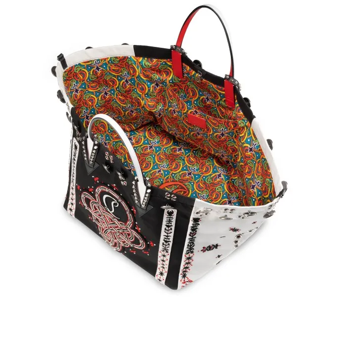 Women Breizcaba Large Tote Bag 8211 Fabric Calf Leather And Pontivity Embroidery 8211 Black Christian Louboutin Top Handles