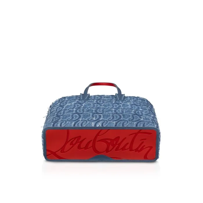 Women Cabata Small Tote Bag 8211 Denim Embroidered 8211 Blue Christian Louboutin Totes