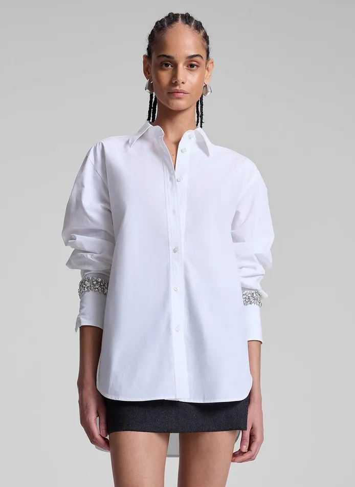 Women Calvin Embellished Sleeve Shirt White ALC Tops