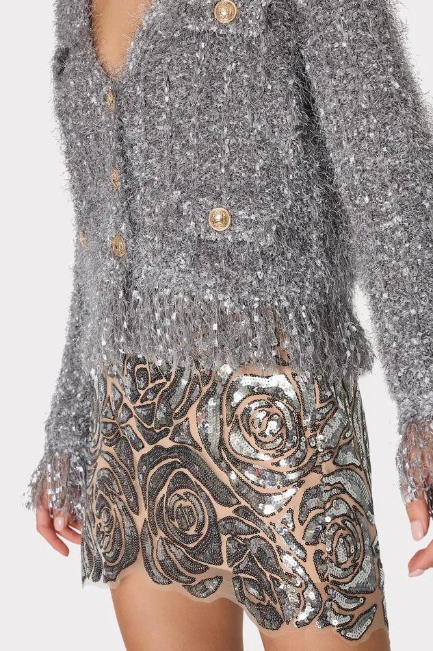 Women Cardigans Milly Textured Fringe Cardigan Silver