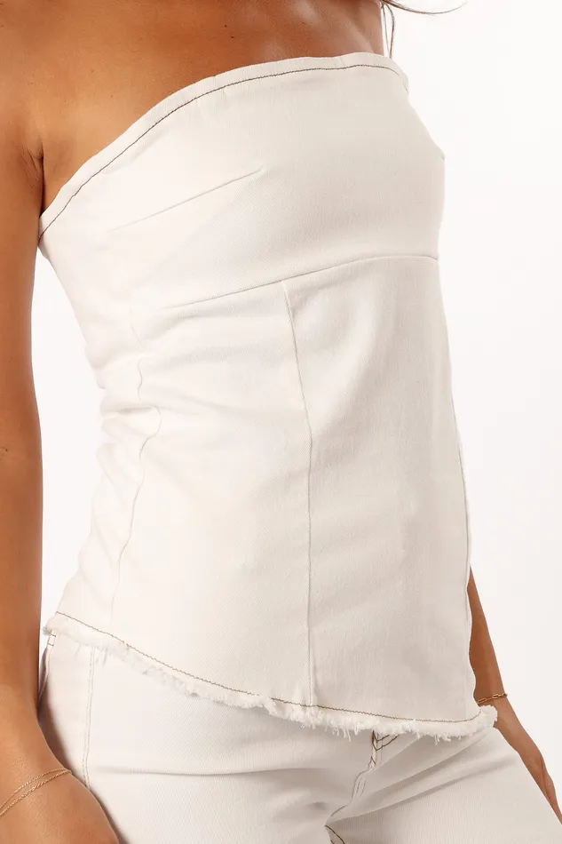 Women Carrie Strapless Denim Top 8211 White White Denim petalandpup