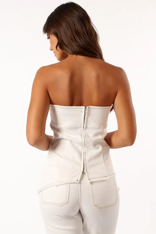 Women Carrie Strapless Denim Top 8211 White White Denim petalandpup