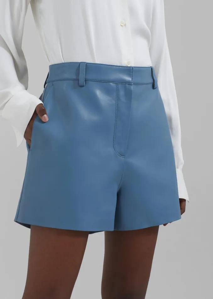 Women Cassie Faux Leather Mini Shorts 8211 Blue The Frankie Shop Bottoms