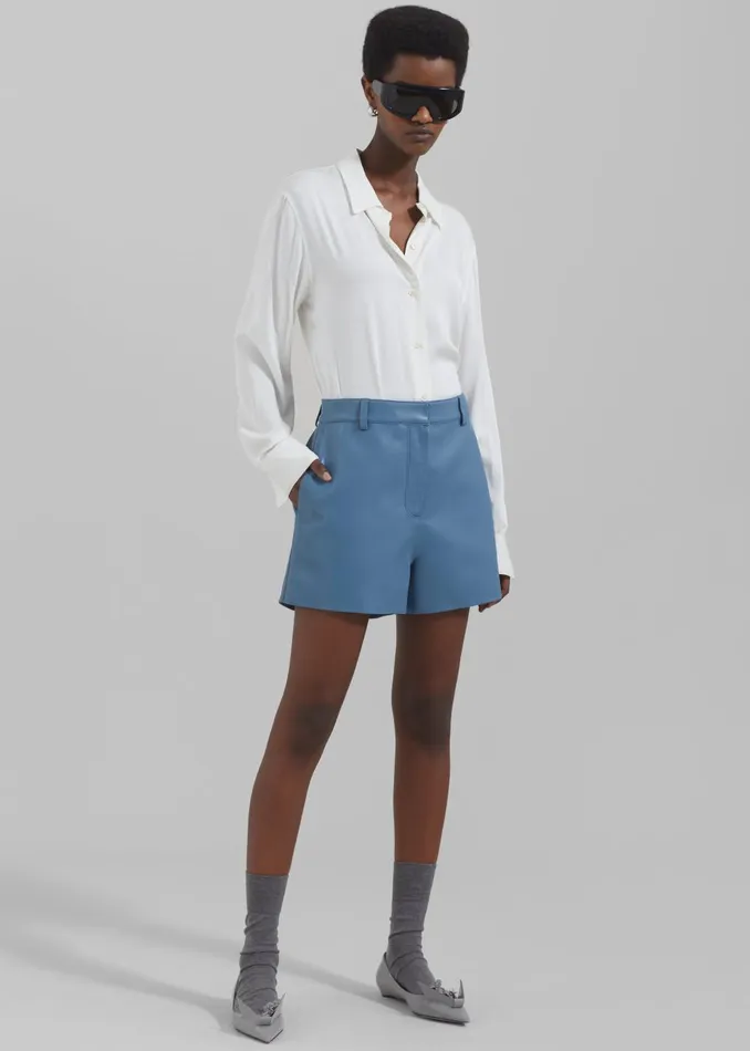 Women Cassie Faux Leather Mini Shorts 8211 Blue The Frankie Shop Bottoms