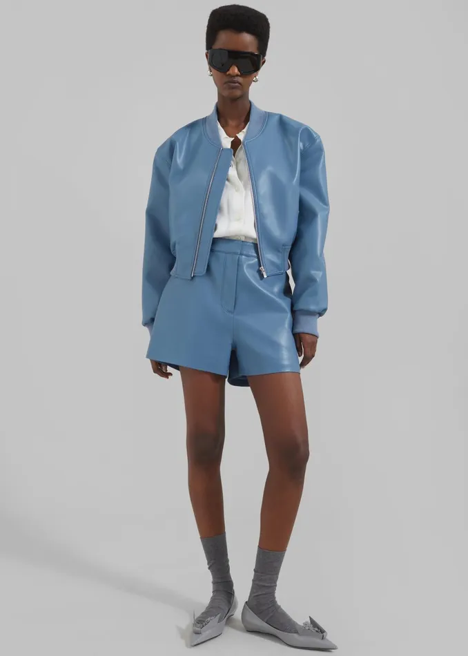 Women Cassie Faux Leather Mini Shorts 8211 Blue The Frankie Shop Bottoms