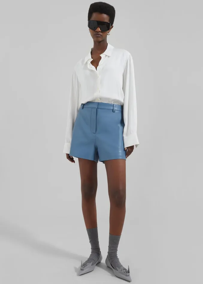 Women Cassie Faux Leather Mini Shorts 8211 Blue The Frankie Shop Bottoms