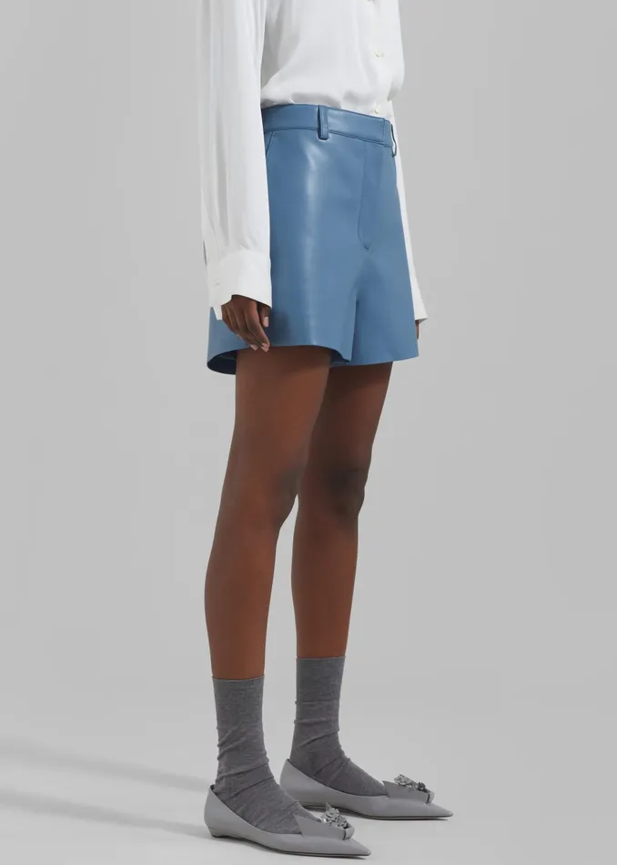Women Cassie Faux Leather Mini Shorts 8211 Blue The Frankie Shop Bottoms