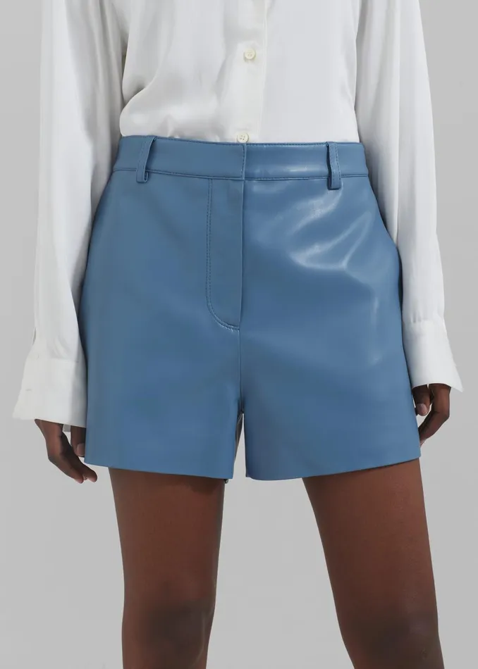 Women Cassie Faux Leather Mini Shorts 8211 Blue The Frankie Shop Bottoms