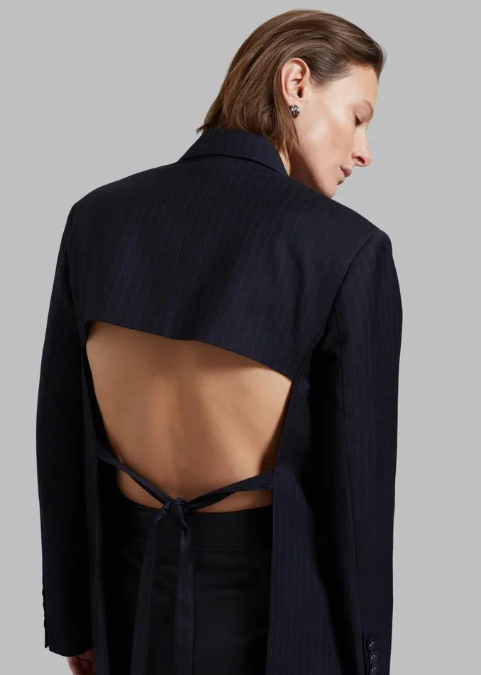 Women Cedric Open Back Blazer 8211 Navy Stripe The Frankie Shop Outerwear