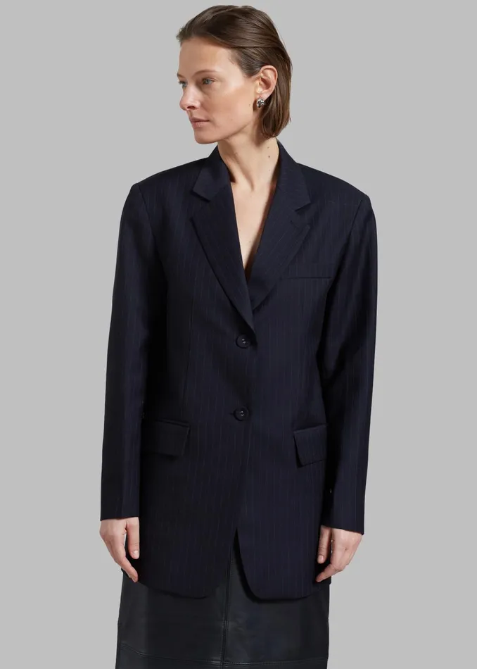 Women Cedric Open Back Blazer 8211 Navy Stripe The Frankie Shop Outerwear