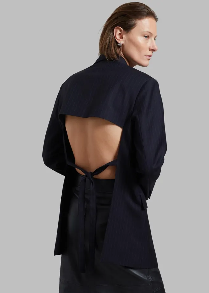 Women Cedric Open Back Blazer 8211 Navy Stripe The Frankie Shop Outerwear
