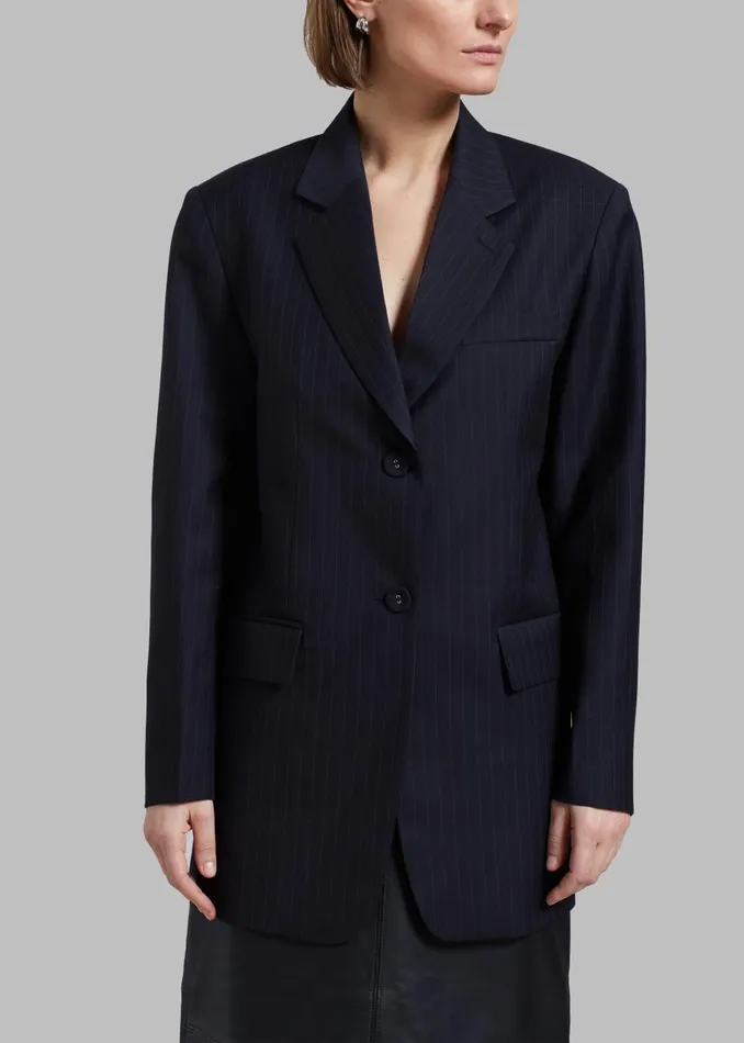 Women Cedric Open Back Blazer 8211 Navy Stripe The Frankie Shop Outerwear