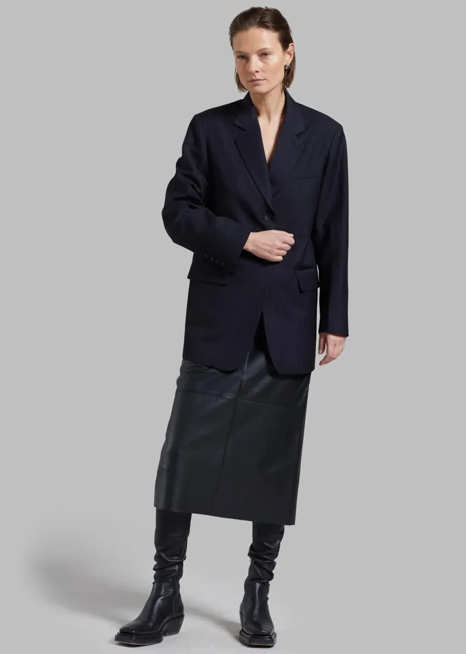 Women Cedric Open Back Blazer 8211 Navy Stripe The Frankie Shop Outerwear