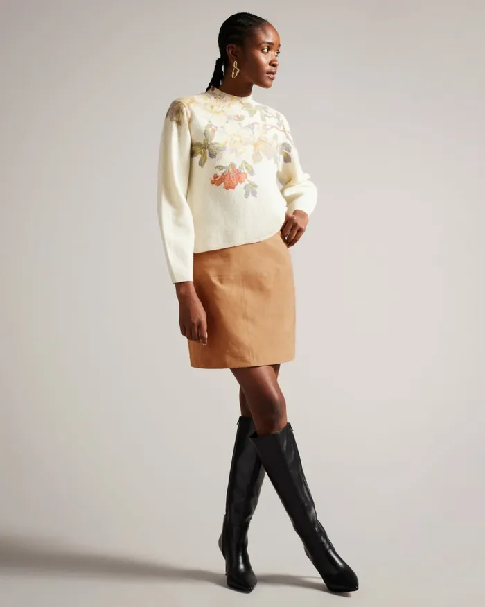 Women CHIYO 8211 Suede ALine Mini Skirt Camel Ted Baker Skirts